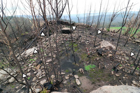 Vista de la zona este del Castelo, desde el centro del yacimiento. Se aprecia el trazado del ‘Edificio 3’ en primer plano (fotografía de los autores).