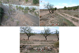 Restos de Venta de Baúl (A) y El Romeral (B y C) (fotografías A. López García).