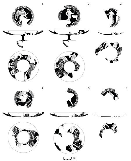 Copas de pie alto tipo B de figuras rojas (elaboración P. Miguel-Naranjo y M. A. Rodríguez Rabadán).