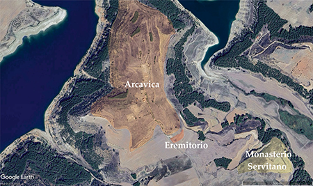 Ercávica, Arcávica y su territorio inmediato (imagen Manuel Castro-Priego y Pilar Diarte-Blasco a partir de Google Earth).