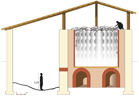 Restitución del perfil con la propuesta de cerramiento y las techumbres (I. González Tobar. LabEx Archimède ©).