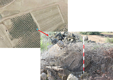Venta de San Andrés. Localización del montículo donde se georreferenciaron dos bases de columnas (elaboración propia).