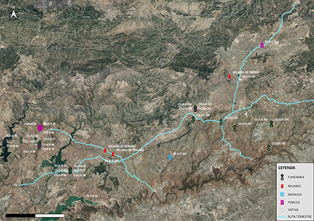 Localización de epígrafes romanos con relación al trazado de rutas óptimas (elaboración propia).